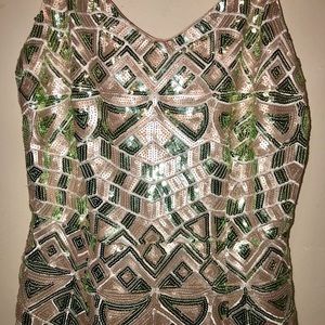 Pink & Green Spaghetti Strapped Sparkle Dress